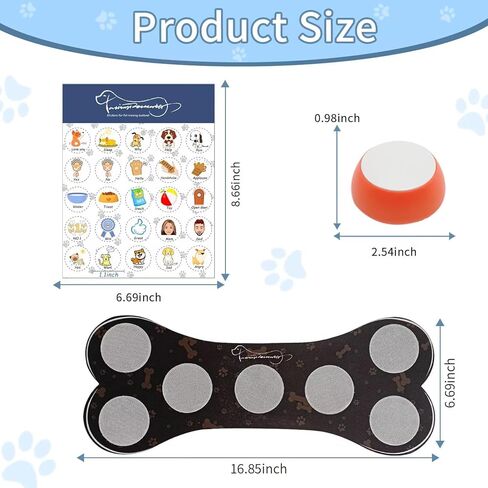 أزرار للكلاب للتواصل، مجموعة أزرار ناطق للكلاب مكونة من 7 أزرار، طنانات تدريب قابلة للتسجيل، زر التحدث للكلاب مع حصيرة أزرار للكلاب مقاومة للماء ومضادة للانزلاق و25 ملصقًا للمشهد (البطاريات متضمنة) in Kuwait