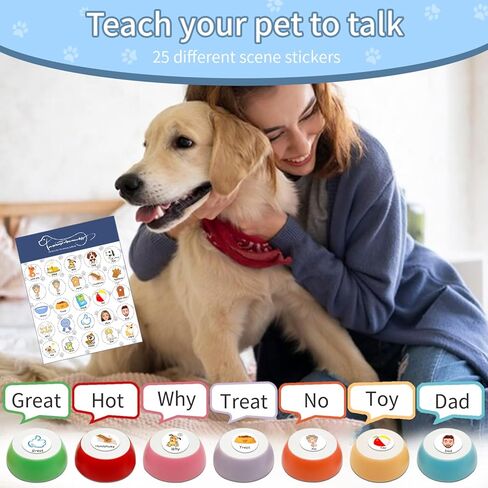 أزرار للكلاب للتواصل، مجموعة أزرار ناطق للكلاب مكونة من 7 أزرار، طنانات تدريب قابلة للتسجيل، زر التحدث للكلاب مع حصيرة أزرار للكلاب مقاومة للماء ومضادة للانزلاق و25 ملصقًا للمشهد (البطاريات متضمنة) in Kuwait