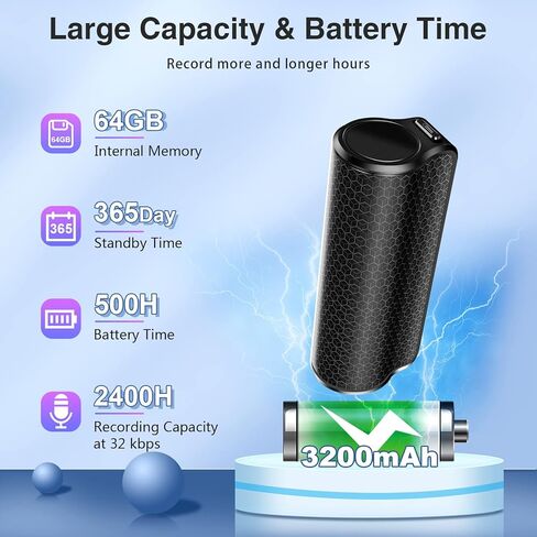 مسجل صوت لساعات طويلة سعة 128 جيجابايت (2000 ساعة)، مسجل صوتي نشط مع بطارية متواصلة لمدة 20 يومًا، مسجل صوت رقمي محمول لاجتماعات المحاضرات، متوافق مع كمبيوتر الهاتف in Kuwait