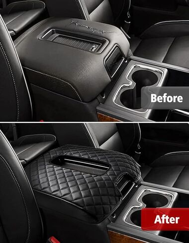 بديل غطاء مسند ذراع وحدة التحكم المركزية للسيارة لسيارة Chevy Silverado & GMC Sierra 1500 2500 3500 2014-2018، غطاء بديل لمسند الذراع من جلد الفينيل، غرزة سوداء رمادية (مقعد دلو فقط) in Saudi Arabia