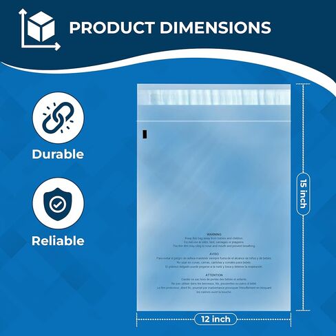 Clear Poly Bags with Suffocation Warning, 500 count, Self Seal, Clear Plastic Shirt Packing Bags (12 x 15) in Kuwait