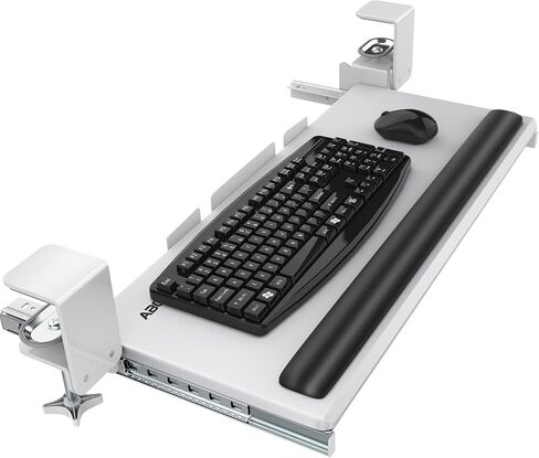 AboveTEK Large Keyboard Tray Under Desk with Wrist Rest, 26.7"×11" Ergonomic Desk Computer Keyboard Stand with Sturdy C Clamp Mount System, Slide-Out Drawer Keyboard Mouse Holder for Office(Black) in Saudi Arabia