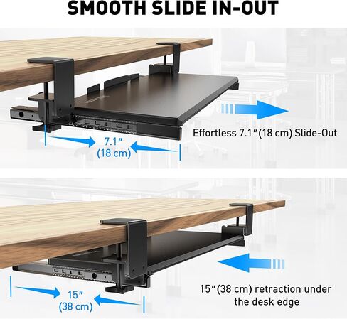 AboveTEK Large Keyboard Tray Under Desk with Wrist Rest, 26.7"×11" Ergonomic Desk Computer Keyboard Stand with Sturdy C Clamp Mount System, Slide-Out Drawer Keyboard Mouse Holder for Office(Black) in Saudi Arabia