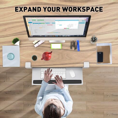 AboveTEK Large Keyboard Tray Under Desk with Wrist Rest, 26.7"×11" Ergonomic Desk Computer Keyboard Stand with Sturdy C Clamp Mount System, Slide-Out Drawer Keyboard Mouse Holder for Office(Black) in Saudi Arabia