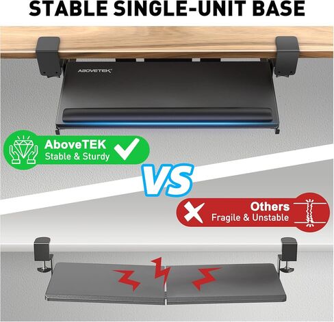 AboveTEK Large Keyboard Tray Under Desk with Wrist Rest, 26.7"×11" Ergonomic Desk Computer Keyboard Stand with Sturdy C Clamp Mount System, Slide-Out Drawer Keyboard Mouse Holder for Office(Black) in Saudi Arabia