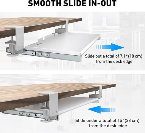 AboveTEK Large Keyboard Tray Under Desk with Wrist Rest, 26.7"×11" Ergonomic Desk Computer Keyboard Stand with Sturdy C Clamp Mount System, Slide-Out Drawer Keyboard Mouse Holder for Office(Black) in Saudi Arabia