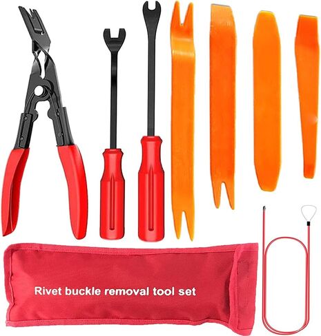 Removal Tool Kit Auto Car Door Trim Panel Removal kit Clip Pliers Set Clip Pliers Remover and Radio Audio Stereo Removal Tools red in Saudi Arabia