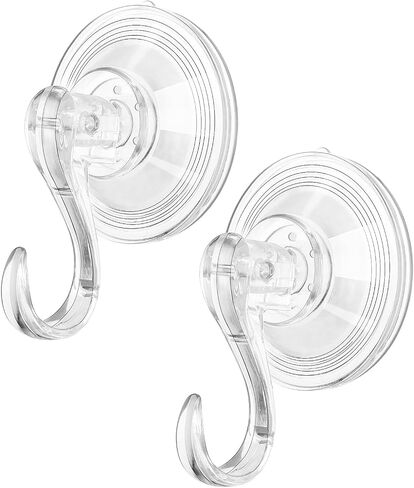 2 Pack Suction Cup Heavy-Duty Hook, Plastic Large Clear Vacuum Reusable Sucker Wreath Hanger for Windows Tiles Glass Smooth Doors Mirrors Hanging Towel Robe Bags in Saudi Arabia