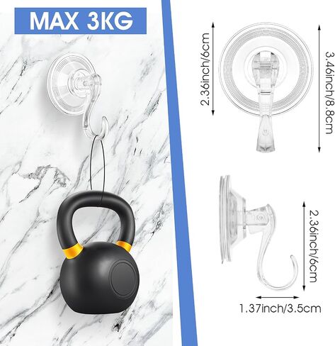 2 Pack Suction Cup Heavy-Duty Hook, Plastic Large Clear Vacuum Reusable Sucker Wreath Hanger for Windows Tiles Glass Smooth Doors Mirrors Hanging Towel Robe Bags in Saudi Arabia