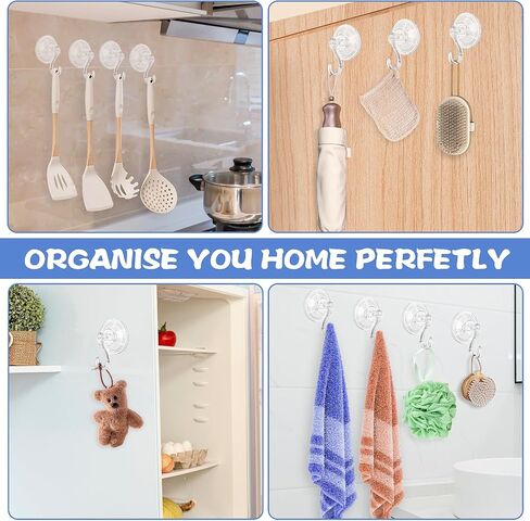 2 Pack Suction Cup Heavy-Duty Hook, Plastic Large Clear Vacuum Reusable Sucker Wreath Hanger for Windows Tiles Glass Smooth Doors Mirrors Hanging Towel Robe Bags in Saudi Arabia