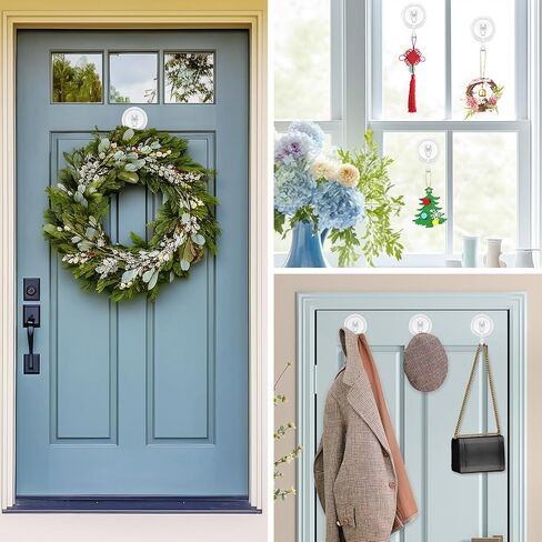2 Pack Suction Cup Heavy-Duty Hook, Plastic Large Clear Vacuum Reusable Sucker Wreath Hanger for Windows Tiles Glass Smooth Doors Mirrors Hanging Towel Robe Bags in Saudi Arabia