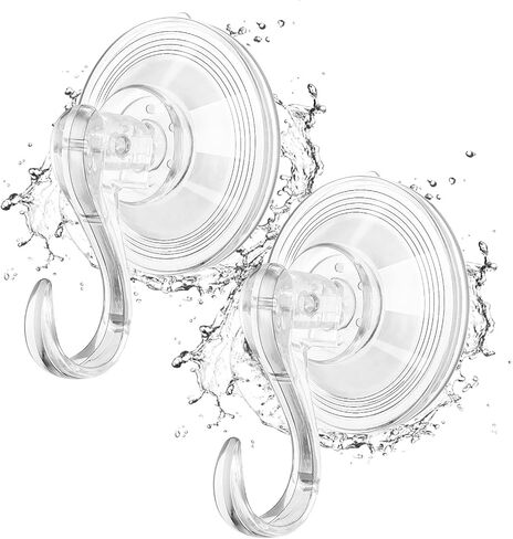 2 Pack Suction Cup Heavy-Duty Hook, Plastic Large Clear Vacuum Reusable Sucker Wreath Hanger for Windows Tiles Glass Smooth Doors Mirrors Hanging Towel Robe Bags in Saudi Arabia