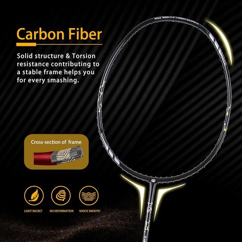 Flexpro 4U 26LBS التوتر من ألياف الكربون رئيس ضوء سلسلة مضرب كرة الريشة مضرب عالي الصلابة وخفيف الوزن in Saudi Arabia