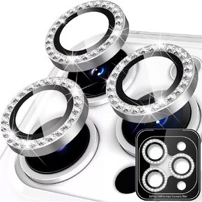 2 Pack Camera Lens Protector for iPhone 16 Pro Max,1 Step Installation Tray Individual Metal Ring Cover with 9H HD Shatterproof Tempered Glass Camera Lens Protector (Diamond-Silver, 16 Pro/16 Pro Max)