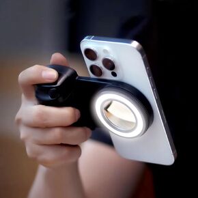 ضوء حلقة شخصية مغناطيسية ، مصباح ملء LED قابل لإعادة الشحن ، قبضة Snap مع التحكم عن بُعد Bluetooth اللاسلكي لجهاز iPhone ، مقبض كاميرا الهاتف الذكي ، صور فيديو تصوير بالفيديو متوافق مع Magsafe