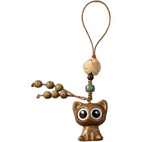 Green Sandalwood Hand-carved Lucky Cat Keychain for Women, Japanese Maneki Neko Cell Phone Charm Cute Strap Good Luck Tassel