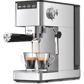 Kismile Espresso Machine 20 Bar, Espresso Maker with Milk Frother Steam Wand, Compact Cappuccino & Latte Machine with 40oz Removable Water Tank for Home, Stainless Steel