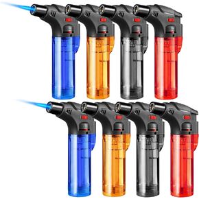 8 Pack Torch Lighters Butane Refillable Lighter Single Jet Flame Windproof Torch Lighter Multi Utility Mini Gas Lighter Blow Torch Lighters for Candle Fireplace Camping Grill BBQ Kitchen(No Fuel)