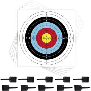 Archery 30pcs Targets Paper, Standard Bow and Arrow Target Face with 10 Pcs Pin for Backyard Hunting & Target Practice (Standard Archery,10 Rings,16x16in)