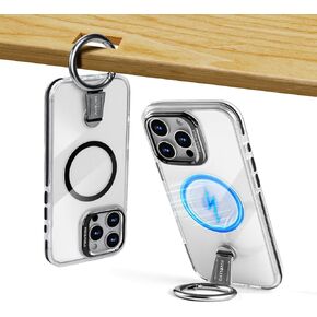 for iPhone 15 Pro Max Case Clear with Small Carabiner Clip Keychain Ring Stand, Minimalist Slim Bumper Shockproof Military Grade Ultra Thin for 15pro Max Cover with Kickstand for Women, Black