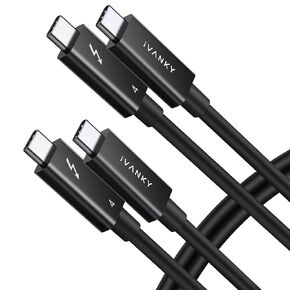 IVANKY Thunderbolt 4 Cable 2Pack, Intel Thunderbolt Certified USB-C to USB-C Cable, Support 240W Charging/8K Display/40Gbps, USB C Thunderbolt Cable 4/3 for iPhone 16/15, MacBook, iPad - 2.3FT+4.9FT