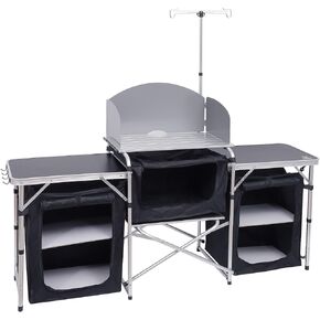 Nice C Camping Kitchen Table, Folding Table, Upgrade Light Stand and Windshield Cooking Station & 3 Organizers, Carry Bag for Outdoor, Beach, BBQ, Picnic, Cooking, Indoor, Office(Silver)