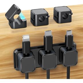 6 Pack Magnetic Cable Clips 1s Lock Cord Organizer,Cord Holder for Nightstand,Cord Organizer for Desk,Strong Adhesive Cable Organizer for iPhone Charging Cable-Cable Management Under Desk Black