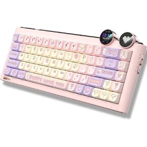 D68 Gaming Keyboard, 68% RGB Hot Swappable Gasket Structure 3-Mode Mechanical Keyboard, 68 Keys Bluetooth Wireless Keyboard with Linear Switch, PBT Keycaps, Screen for Windows Mac (Green)