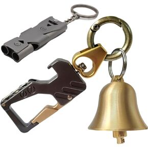 Loud Bear Bell with Whistle Set for Hikers, Bear Bell with Quick Clips & Heavy Duty Keychain & Emergency Whistle for Survival, Hiking, Camping, Climbing