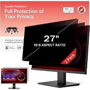 bersem 2 Pack 27 inch Removable Computer Privacy Screen Filter for 16:9 Ratio Monitor, Anti-Spy, Anti-Glare, Anti-Scratch, UV-Blocking