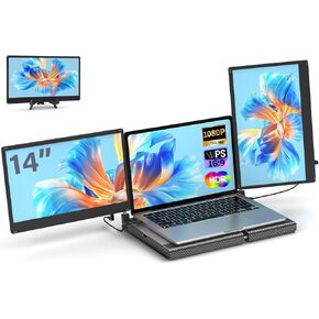 Laptop Screen Extender, 14" Laptop Monitor Extender, Plug & Play/360° Rotation/Detachable, Portable Dual Monitor with Stretchable Metal Base for Any Size Laptops, Compatible with Mac/Windows