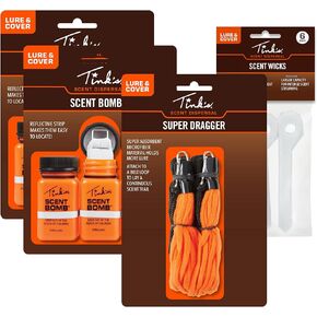 TINK'S Scent Lure Value Pack | Scent Dispensing Lures & Cover Scents, Hunting Accessories Variety Pack Includes (2) Scent Bombs, (1) Scent Dragger & (1) Scent Wicks, Use Doe Estrus