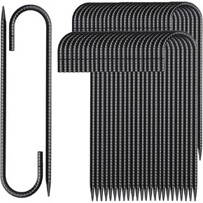 16 Inch Rebar Stakes J Hook 26 Pack Ground Stakes Heavy Duty Tent Stakes with Chisel Point End Chain Link Fence Stakes Galvanized Steel Ground Anchors Metal Spikes Black Coated
