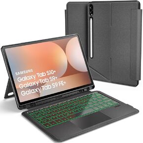 for Samsung Galaxy Tab S10 Plus S9 Plus S9 FE+ Plus Keyboard Case 12.4inch 7 Color Backlit Keyboard with Touchpad Stain-Resistant Flip Detachable Tablet Sleeve Cover with Multi-Angle Kickstand