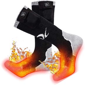 Heated Socks for Men Women, Electric Socks with 7.4V 2200mAh Rechargeable Battery Foot Warmers for Winter Sports Snow Ski Hunting Camping Hiking Riding (Black/Grey 1, S)