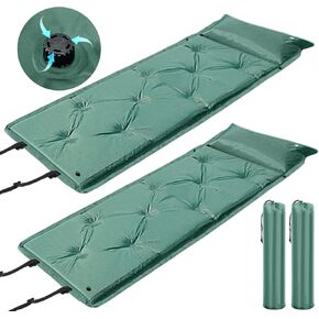 2 Pack Self Inflating Sleeping Pads with Pillow, Ultralight Camping Mat,connectable Portable Pad,lightweight Inflatable Mattress Pad, Insulated Foam Sleep Mat for Backpacking, Tent, Hammock