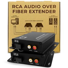 Multimode RCA Audio Over Fiber Converter | Extender Kit: 2 Channel Audio to Fiber MM Optical Media Converter Balun - 2 x RCA Audio Ports Over Fiber Optical Media Converter, Transmitter & Receiver