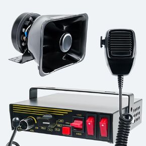 200W 12V 9 Tone Emergency Police Siren System, Rectangle Speaker Horn, Handheld Microphone, for Emergency Vehicles Truck Firefighters Ambulance