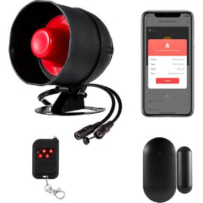 Smart Alarm System for Home Security, 120dB WiFi House Alarm Systems with Window Door Alarm Sensor and Remote Control, Alarm Security System for Shed Garage（Red）