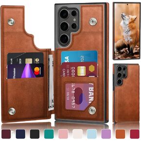 Designed for Samsung Galaxy S25 Ultra Case Wallet with Card Holder, [Magnetic Clasp Folio Cover] [RFID Blocking Leather Protection] Shockproof Women Men Cases for Samsung S25 Ultra Wine Red