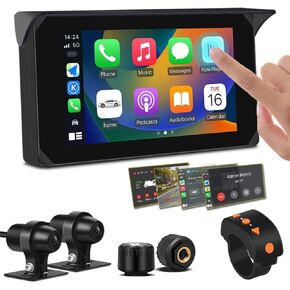 VSYSTO Carplay Motorcycle Dash Cam 5.0'' HD Touchscreen with Dual Sony 307 Waterproof Cameras, Handlebar Control TPMS Parking Mode WiFi App Support