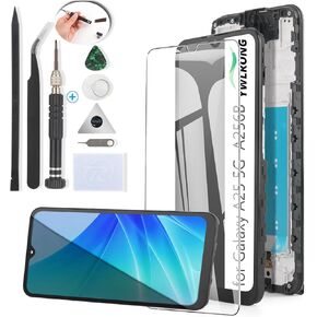 YWLRONG for Samsung Galaxy A25 5G Screen Replacement for Samsung A25 A256U LCD Display Touch Screen Digitizer Assembly Replacement with Tools（(with Frame)）