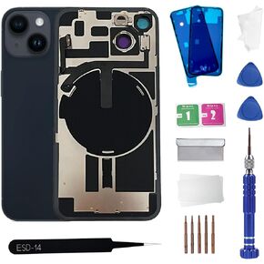 14 Back Glass Replacement with Wireless Charging Flex Cable and Camera Frame All Parts for iPhone 14(6.1Inch,Blue) Replacement of Equipment Waterproof Tape