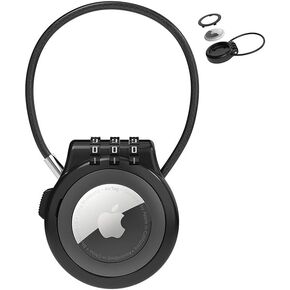 AirTag Secure Holder with Wire Cable,Anti-Theft,3-Digit Combination Lock,Ultra Durable Anti-Lost Protective Case with Keyring for Luggage