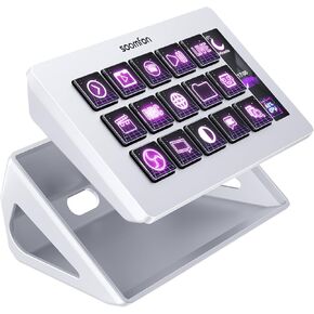 Stream Controller Studio- SOONMFON Studio Control Deck with 15 Macro Keys & Dashboard Customizable LCD Buttons to Trigger Actions in OBS Twitch YouTube Compatible with PC & Mac Removable Stand White