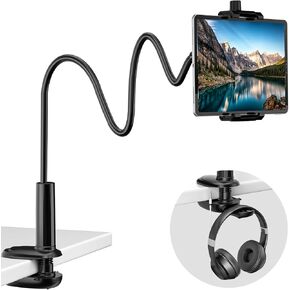 KDD Gooseneck Tablet Stand, 360 Adjustable Phone & iPad Holder for Bed, Flexible Arm Mount Clip for Video Recording, Bedside & Headboard Clamp for iPad Pro 12.9, Mini (4.7-12.9")