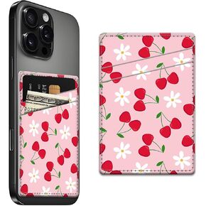 Phone Card Holder Leather, Dual Pocket Phone Wallet Stick On, Adhesive Cute Credit Card Sleeves for Phone Case Compatible with Most Phones Cute Moon and Star