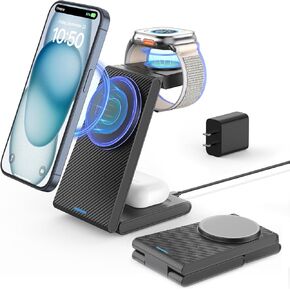 Wireless Charging Station for Apple - 3 in 1 Wireless Charger Stand Dock Watch and Phone Charger Station for Apple Watch 8/7/SE/6/5/4/3/2, iPhone 16 15-12 Pro Max SE XS X, Samsung, AirPods Pro/3/2