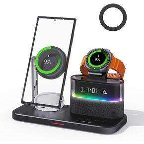 Magnetic Wireless Charger for Samsung,3 in 1 Wireless Charging Station Alarm Clock,Nightstand Charging Station for Samsung Galaxy S24/S23/S22/S21,Galaxy Watch 7/6/4/5,Galaxy Buds/Pro (Black)