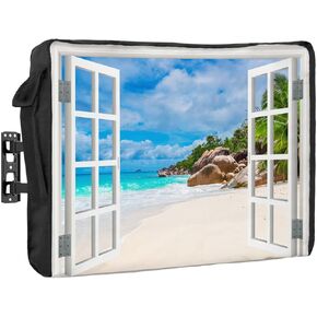 Outdoor TV Cover Hawaiian Sea Beach with Palm Trees Waterproof Weatherproof TV Covers for 60 to 65 Inch Outside Flat Screen TV Protector Shield 58" W x 37" H x 4.5" D